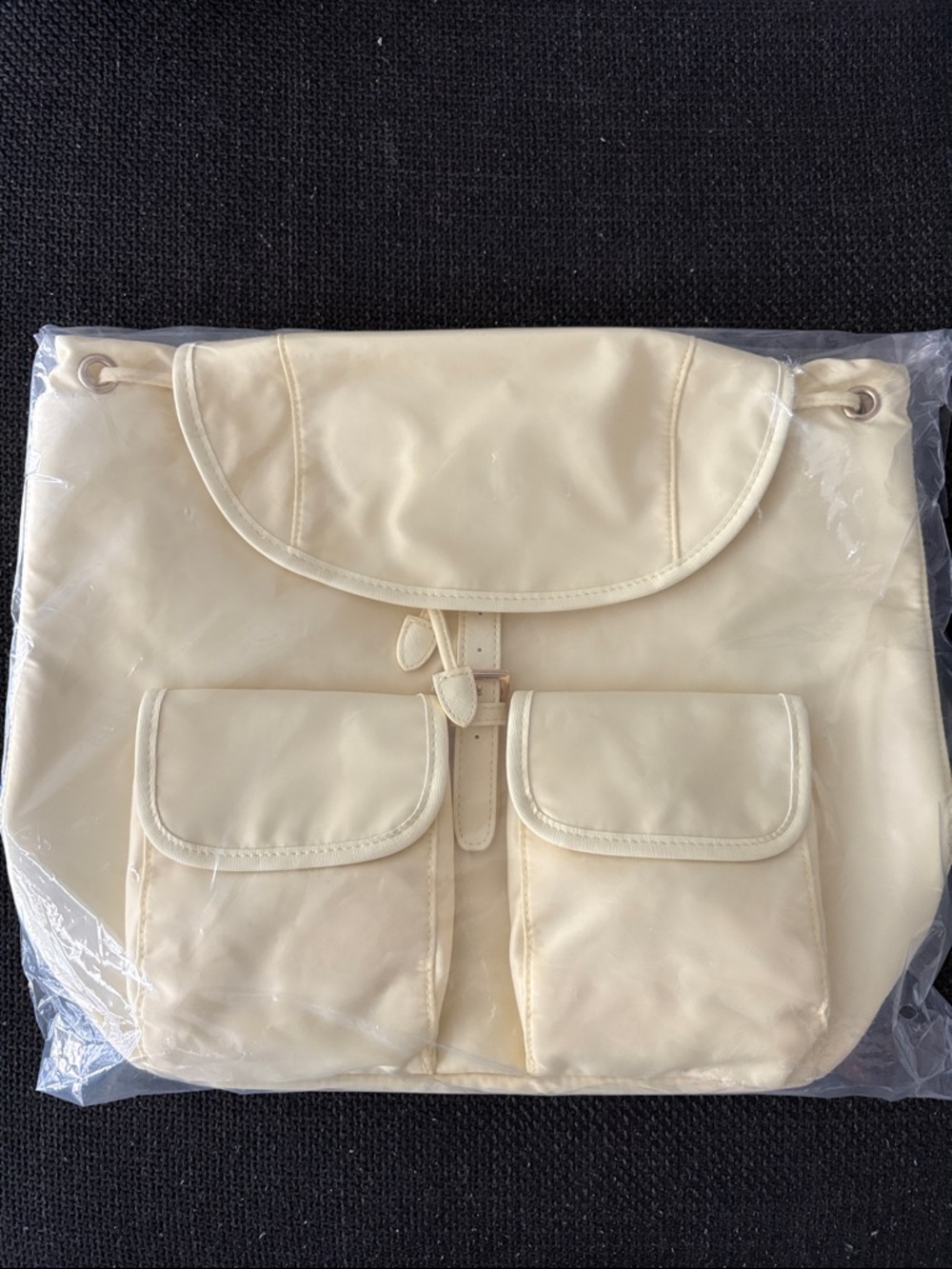 Year of Ours Cream Drawstring Backpack with Front Pockets